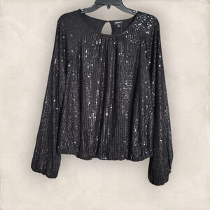 Torrid Black Sequin Bubble Hem Blouse Size 1